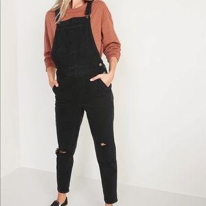 Old Navy O.G. Straight Black Ribbed Jean Overalls,Size 4